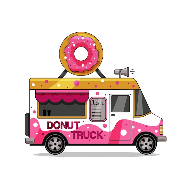 Camión de donas aislado sobre fondo blanco. Ilustración vectorial.