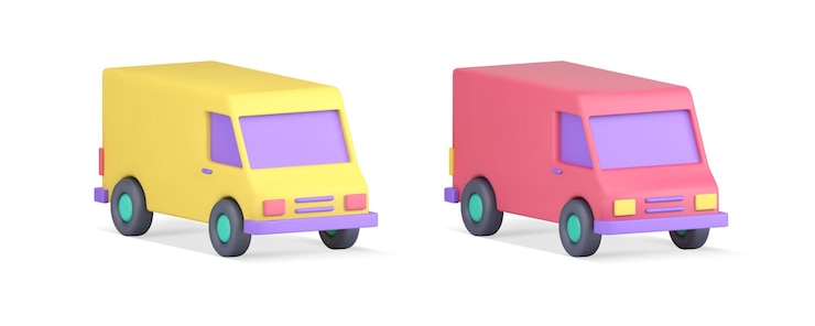 Vector camión furgoneta transporte de carga mensajero de automóviles entrega logística conjunto de iconos 3d vector realista