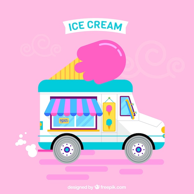 Vector camión de los helados con un fondo rosa