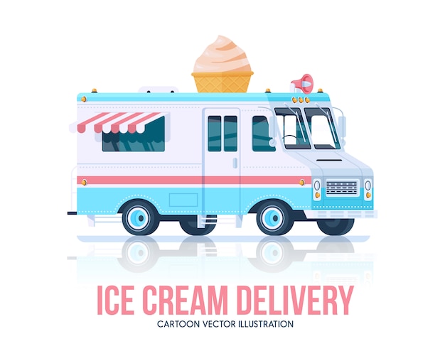 Vector camion de helados. helado vagon. servicio de entrega. ilustración.