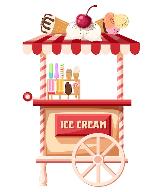 Camión de helados, llevando una mano que lleva un helado página de sitio web de ilustración estilizada y aplicación móvil.