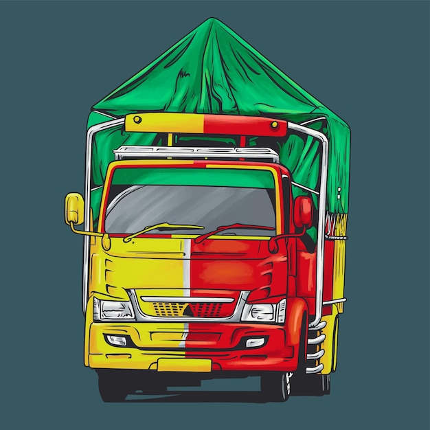 Camión logístico en carretera ilustración vectorial dibujada a mano