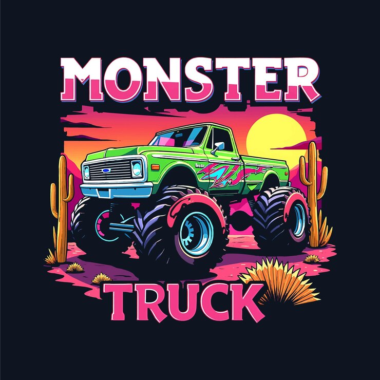Vector un camión monstruo con las palabras camion monstruo en él
