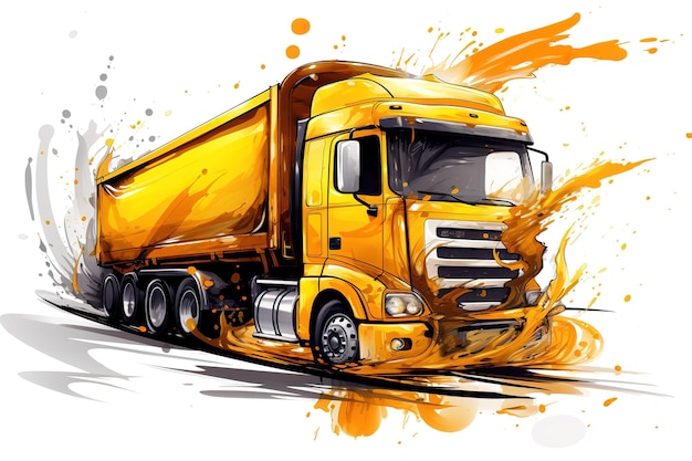 Vector camión naranja con carrocería naranja y inserciones negras para el transporte de mercancías en la perspectiva de l