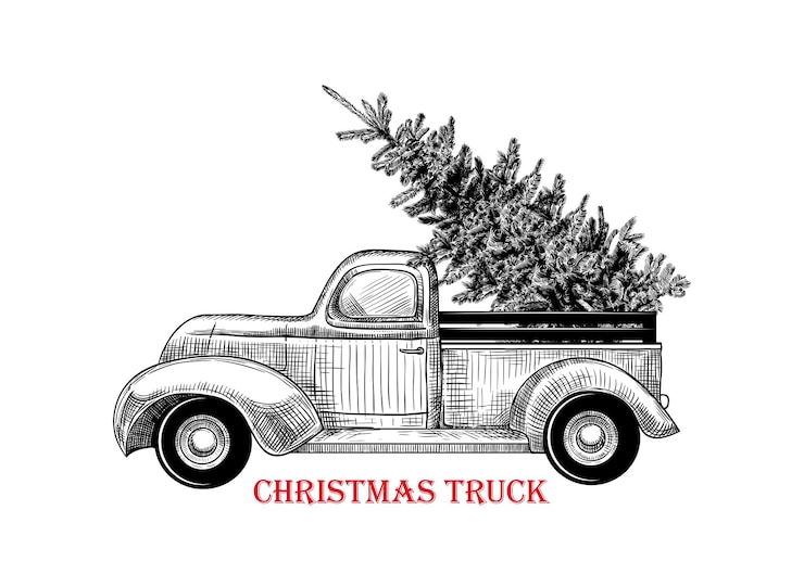 Vector camión de navidad vector vintage ilustración de camión de navidad con árbol de navidad