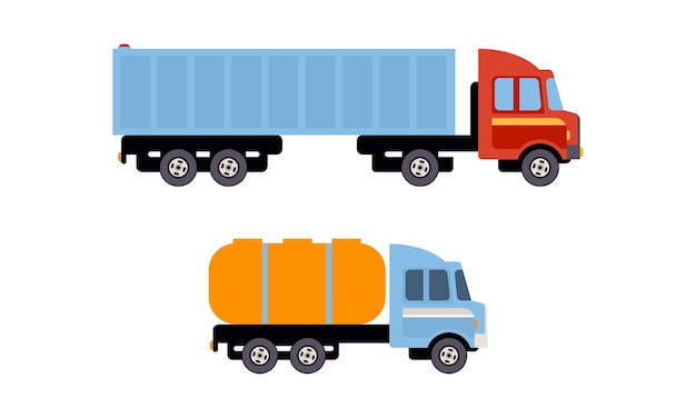 Camión o camión como vehículo de motor y transporte urbano para el transporte de carga Conjunto de vectores