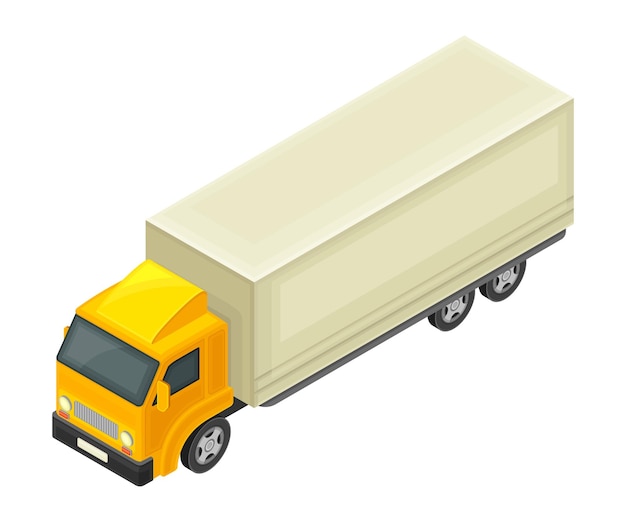 Camión o camión como vehículo de motor y transporte urbano para el transporte de carga Ilustración vectorial isométrica