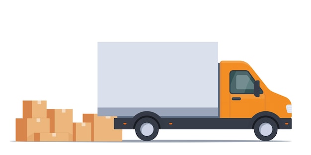 Vector camión y pila de cajas transporte de mercancías entrega de gran volumen y peso