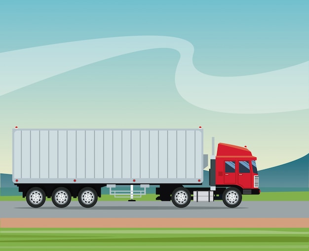 Camión remolque contenedor entrega transporte carretera rural fondo