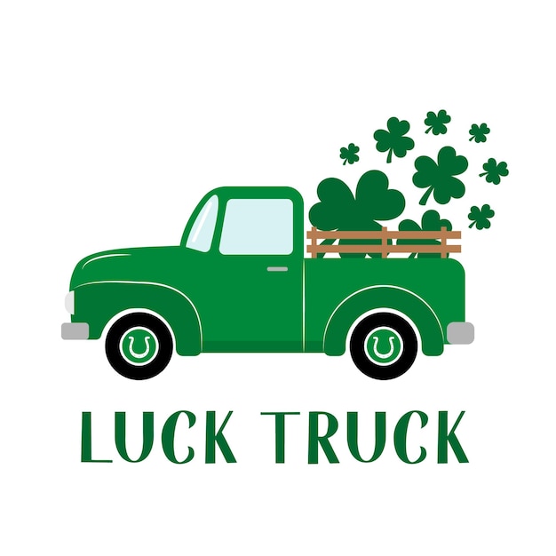 El camión retro del día de San Patricio entrega tréboles tarjeta de felicitación del día de San Patricio Recolección vintage verde plantilla vectorial para cartel de cartel de cartel de cartel etc.