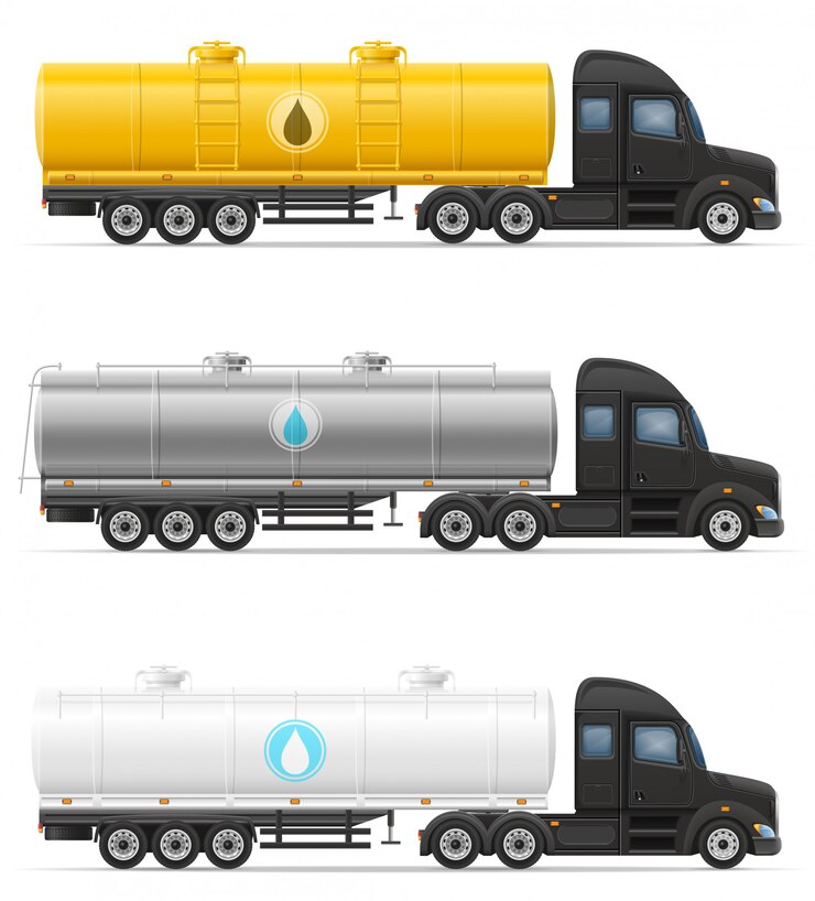 Vector camión semi remolque de entrega y transporte de tanque para ilustración vectorial líquido