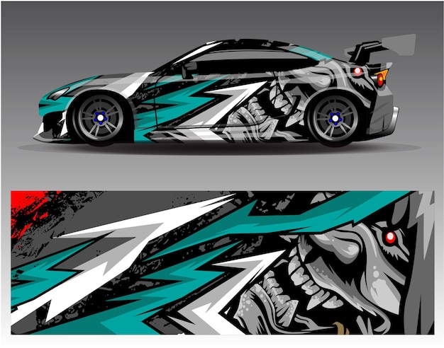 Camión de vector de diseño de envoltura de coche y calcomanía de furgoneta de carga. Diseño de fondo de carreras de rayas abstractas gráficas