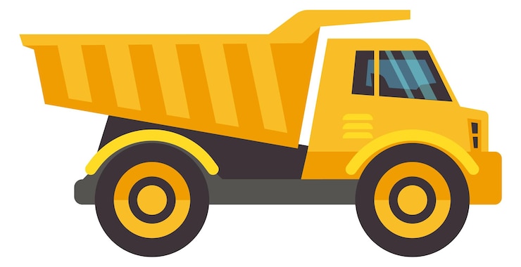 Vector camión volquete icono plano vehículo de construcción pesada