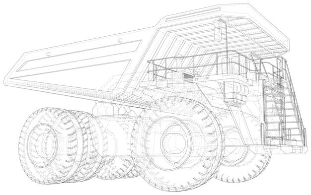 Camión volquete Representación vectorial de estilo 3d Wireframe Las capas de líneas visibles e invisibles están separadas