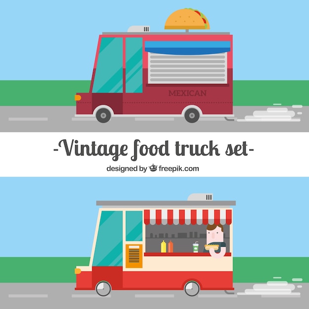 Camiones de comida de estilo vintage en tonos rojos