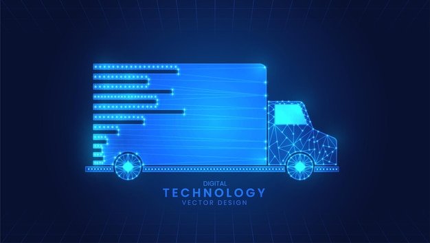 Camiones de reparto Entrega rápida Logística o concepto de envío internacional Estilo de polígono digital