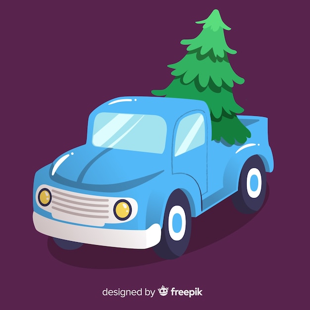 Vector camioneta con árbol de navidad