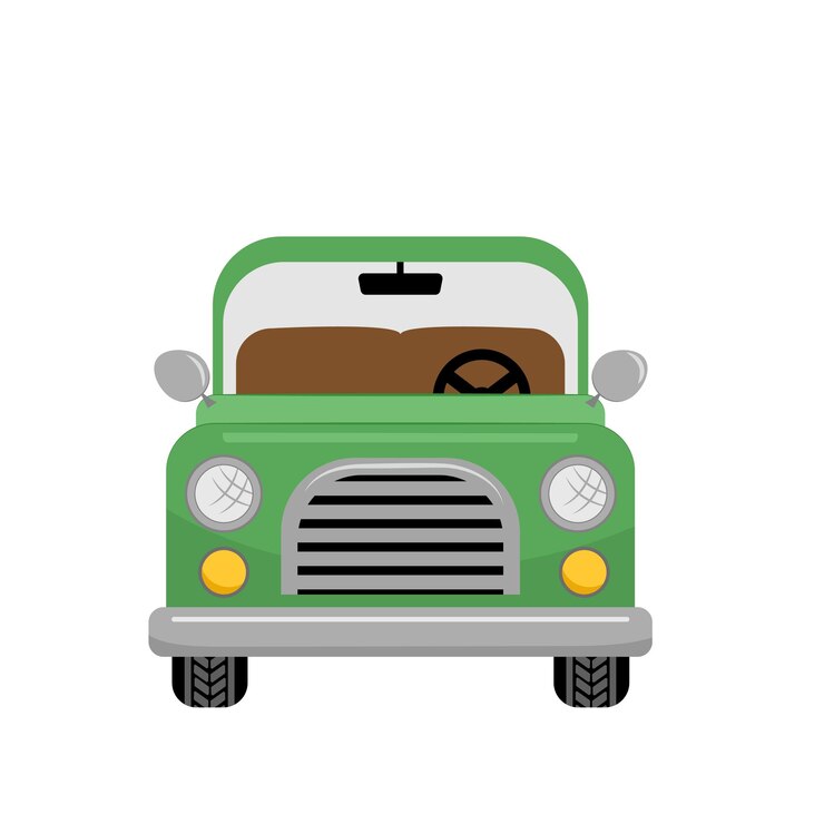 Vector camioneta delantero del coche camión verde coche retro vector plano de dibujos animados