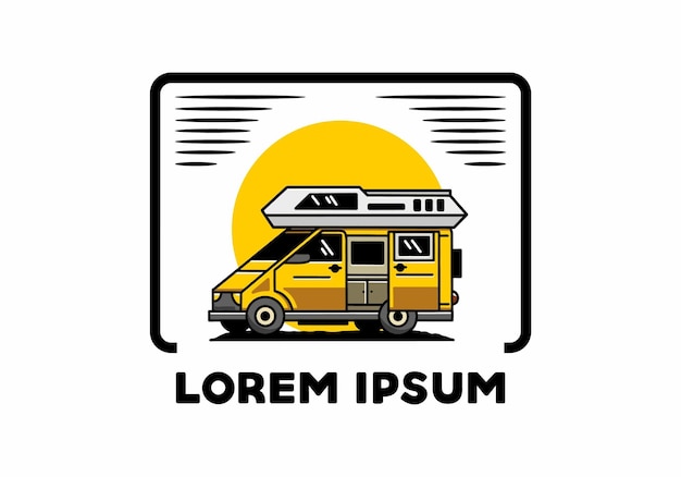 Camioneta grande con puerta corredera para diseño de placa de ilustración de camping