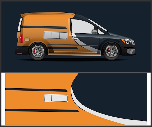 una camioneta negra y naranja con la palabra camioneta en el lado