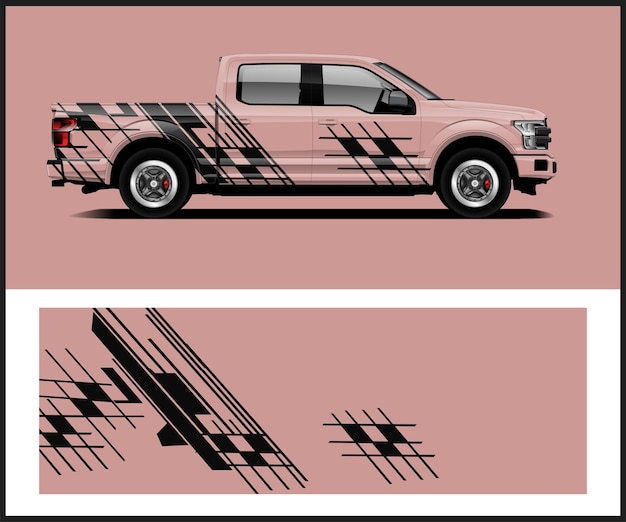 Una camioneta rosa con un diseño en blanco y negro que dice ford.