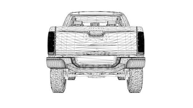 Camioneta sobre fondo blanco con líneas conectadas a puntos