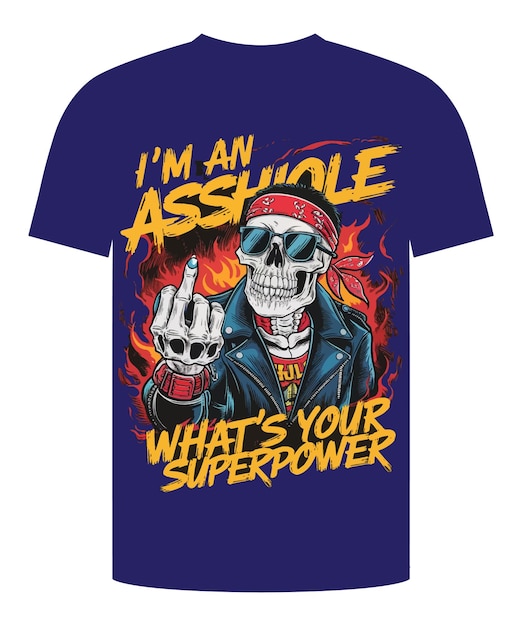 una camisa azul con una calavera en ella diceim un poder maligno