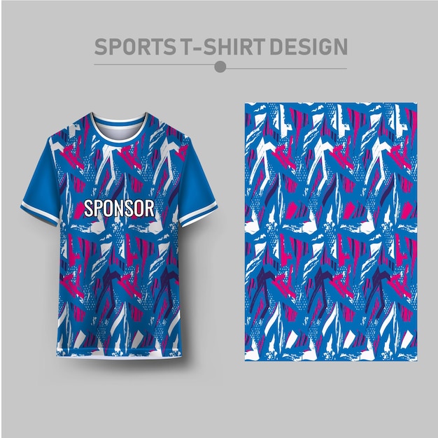 una camisa azul y rosa con las palabras diseño deportivo en ella