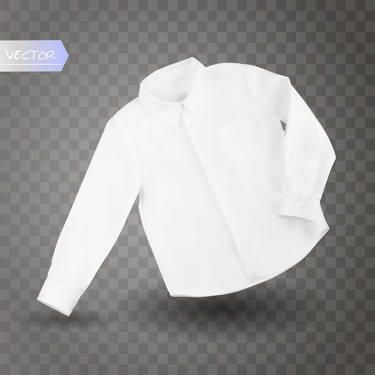 Vector camisa blanca para hombre con mangas largas y botones en la parte delantera, aislado