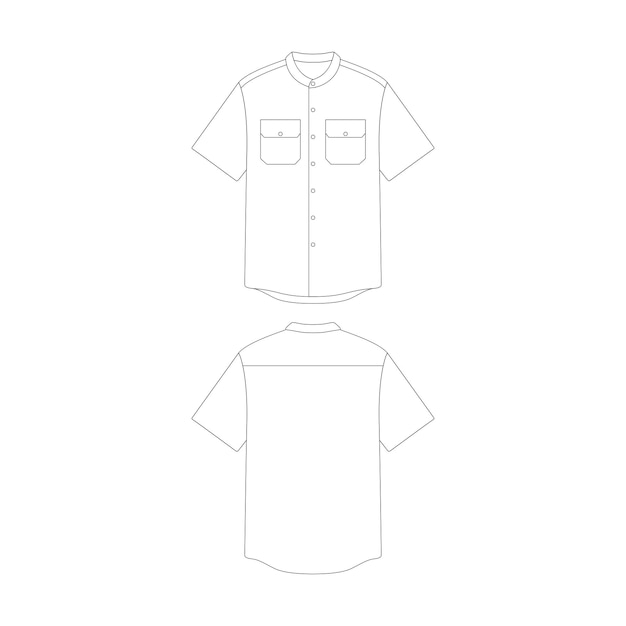 Vector camisa de cuello de abuelo de plantilla con dos bolsillos ilustración vectorial diseño plano contorno colección de ropa