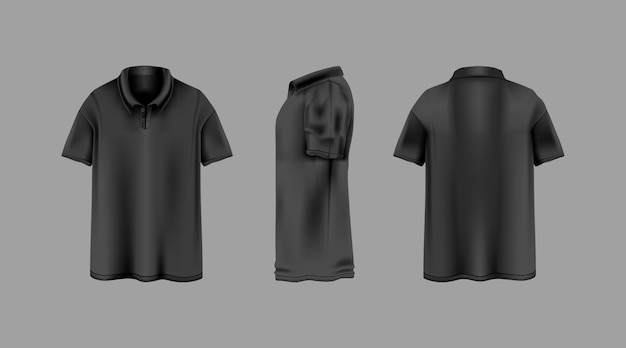 Vector camisa de cuello negro con plantilla de vistas de diferentes ángulos