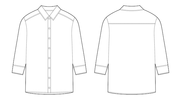 Camisa de gran tamaño con manga larga y botones boceto técnico Camisa casual unisex maqueta