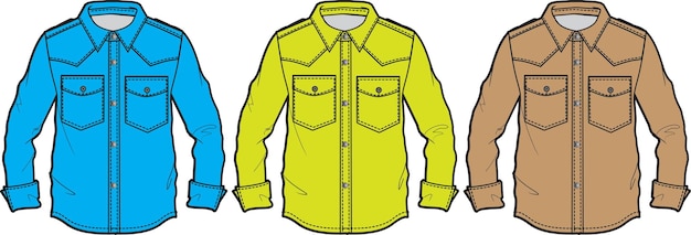 Camisa de manga larga con plantilla de ilustración de vector de dibujo técnico de boceto plano de bolsillo de duelo