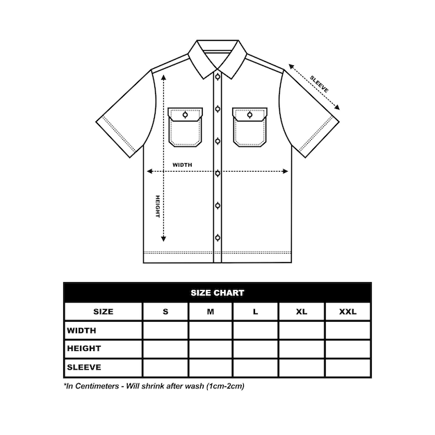 Vector camisa militar de manga corta para hombre tabla de tallas camisa de trabajo negra camisa de trabajo de manga corta