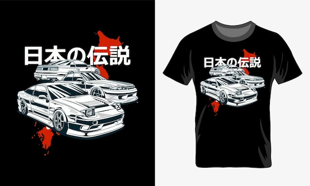 Una camisa negra con un juego de autos japoneses y un mapa de japón.