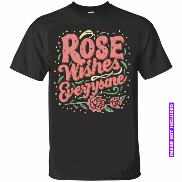 una camisa negra con una rosa rosada en ella se muestra en una camiseta negra