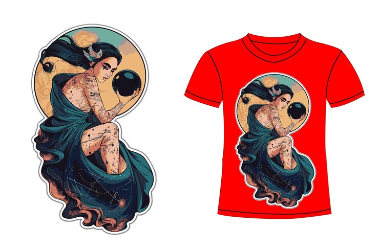 una camisa roja con una mujer en ella y un dibujo de una mujer en el frente