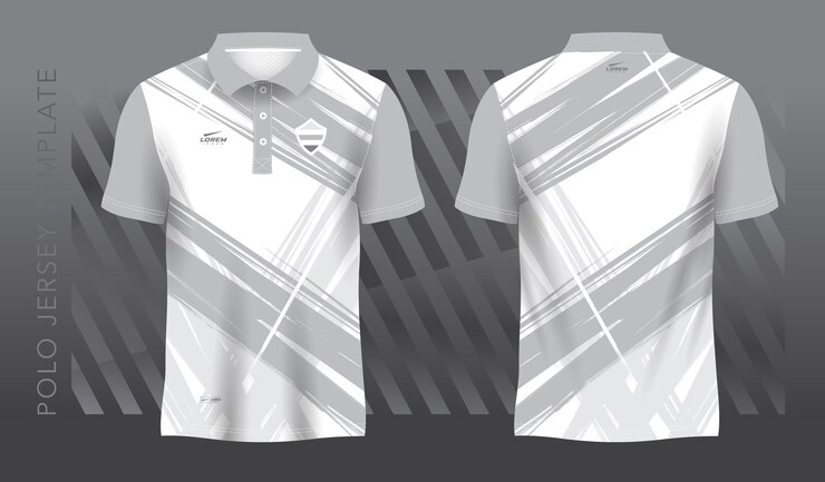 camisa de sublimación blanca y gris para la plantilla de camiseta deportiva de polo vista delantera y trasera