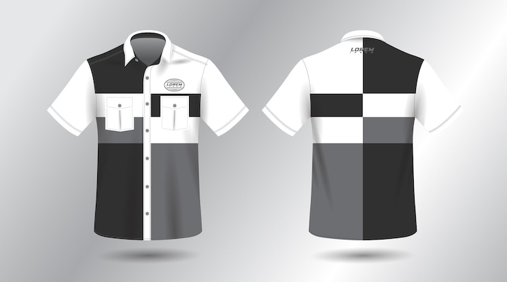 Vector camisa de trabajo moderna de manga corta con diseño de plantilla de bolsillo archivo vectorial de vista delantera y trasera
