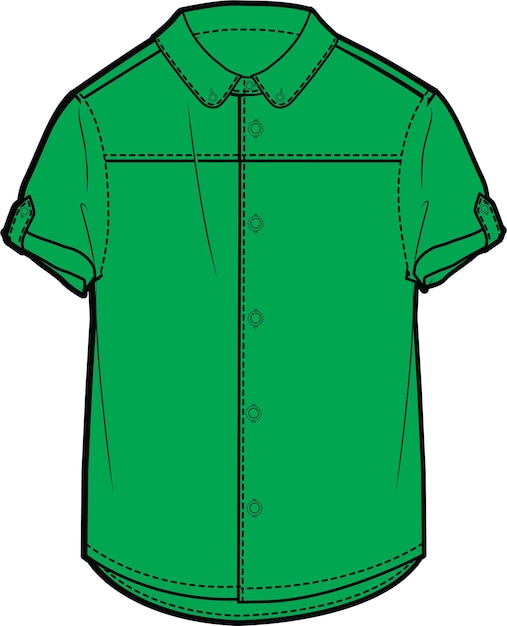 Vector camisa verde slvee media ilustración vectorial plantilla paquete técnico dibujo técnico plano boceto plano