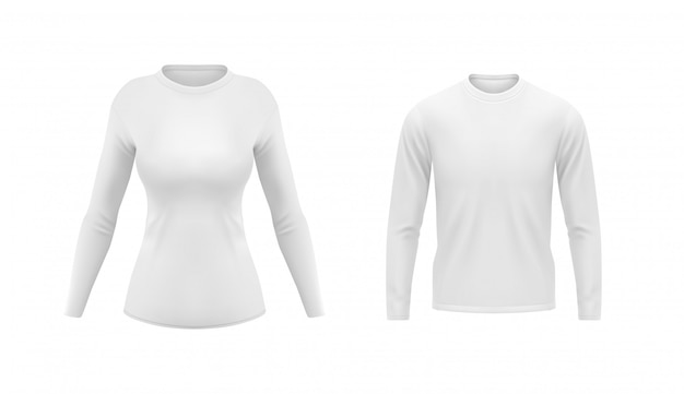 Vector camisas blancas de manga larga para hombre y mujer