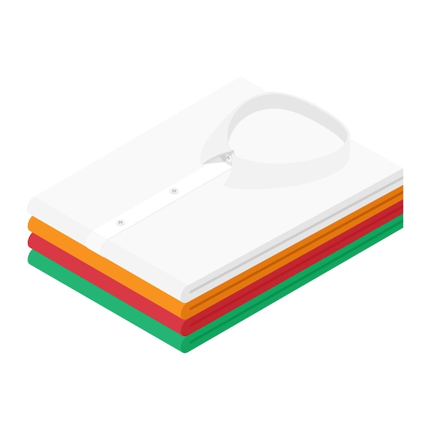 Camisas clásicas para hombres apiladas sobre un fondo blanco Camisas plegadas de negocios formales coloridas Visión isométrica
