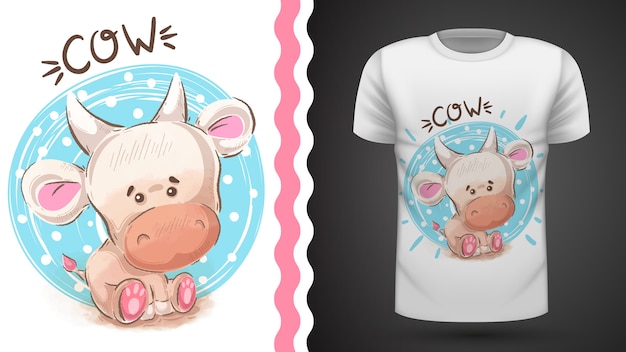 Camiseta acuarela de vaca para estampado.