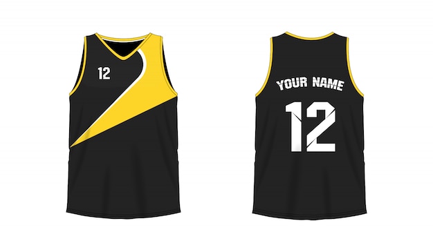 Camiseta amarilla y negra de baloncesto o plantilla de fútbol para el club del equipo sobre fondo blanco. Jersey sport,