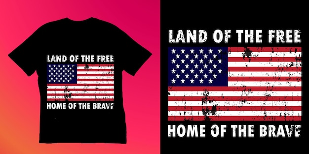 Una camiseta americana negra que dice tierra del hogar libre de los valientes.