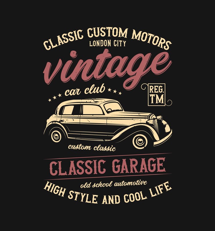 Camiseta de automóviles clásicos de época Diseño Gráficos vectoriales Camisetta de automóviles viejos