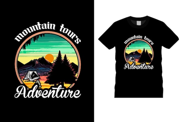 Camiseta de aventura de excursiones de montaña Diseño divertido al aire libre Retro Vintage Camper Campañando camiseta de diseño modelo vectorial