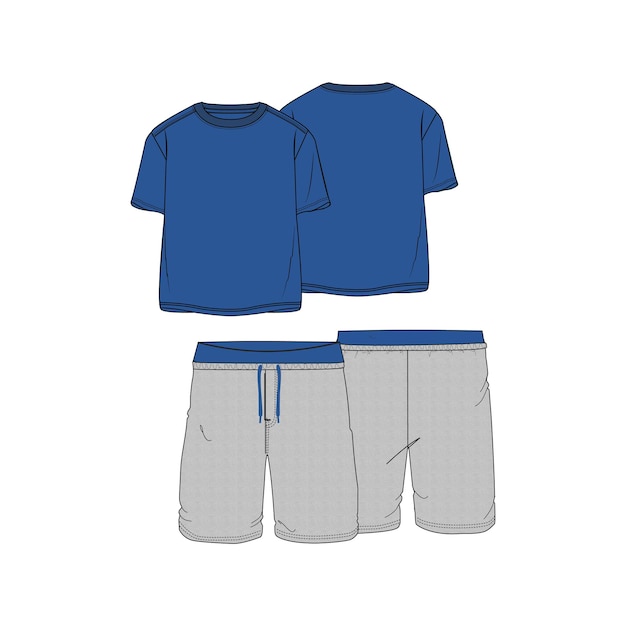 Camiseta azul y pantalones cortos grises