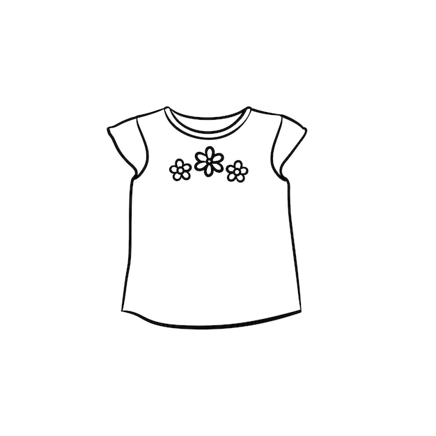 Camiseta de bebé con icono de doodle de contorno dibujado a mano de ornamento floral. ilustración de esbozo de vector de concepto de moda y ropa de bebé para impresión, web, móvil e infografía aislado sobre fondo blanco.