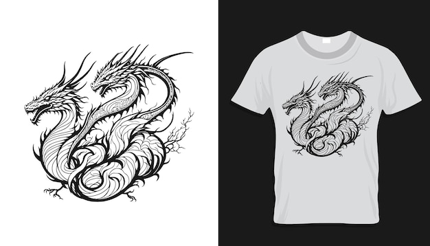 Vector una camiseta blanca con un dragón en el frente y las palabras 